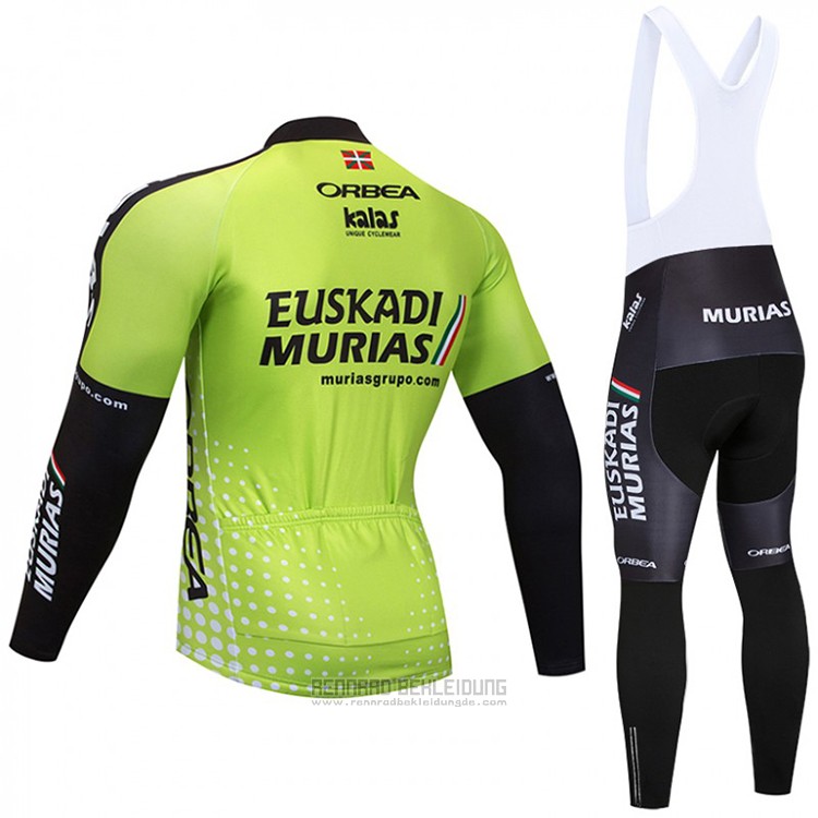 2018 Fahrradbekleidung Euskadi Murias Grun und Shwarz Trikot Langarm und Tragerhose